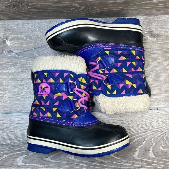 Sorel Yoot Pac Geometric Nylon Warm Waterproof Toddler Girl Sz 12 Fur Lined Boot - Picture 9 of 12